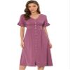Allegra K Summer V Neck Dress for Women's Casual Button Flutter Sleeve Smocked Waist Midi Dresses X-Small Fuchsia view 1