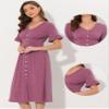 Allegra K Summer V Neck Dress for Women's Casual Button Flutter Sleeve Smocked Waist Midi Dresses X-Small Fuchsia view 2
