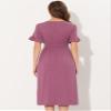 Allegra K Summer V Neck Dress for Women's Casual Button Flutter Sleeve Smocked Waist Midi Dresses X-Small Fuchsia view 3