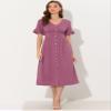 Allegra K Summer V Neck Dress for Women's Casual Button Flutter Sleeve Smocked Waist Midi Dresses X-Small Fuchsia view 4