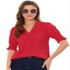 Allegra K Puff Short Sleeve Blouse for Women's Retro V Neck Blouse X-Large Red view 1
