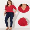 Allegra K Puff Short Sleeve Blouse for Women's Retro V Neck Blouse X-Large Red view 2