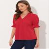 Allegra K Puff Short Sleeve Blouse for Women's Retro V Neck Blouse X-Large Red view 4
