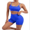SUUKSESS Women Seamless 2 piece Workout Sets Strappy Padded Sports Bra Booty High Waisted Shorts Outfits (Royal Blue,M) view 4