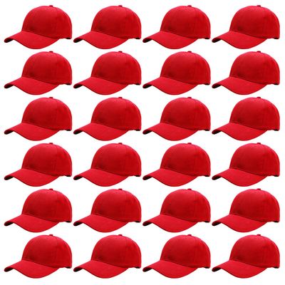 24 Pack Unisex Baseball Cap Bulk Wholesale Plain Blank Hat Adjustable Size Red