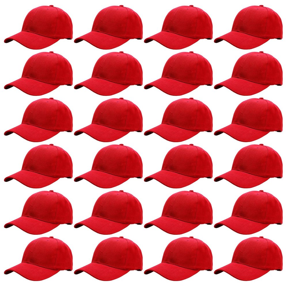 24 Pack Unisex Baseball Cap Bulk Wholesale Plain Blank Hat Adjustable Size Red