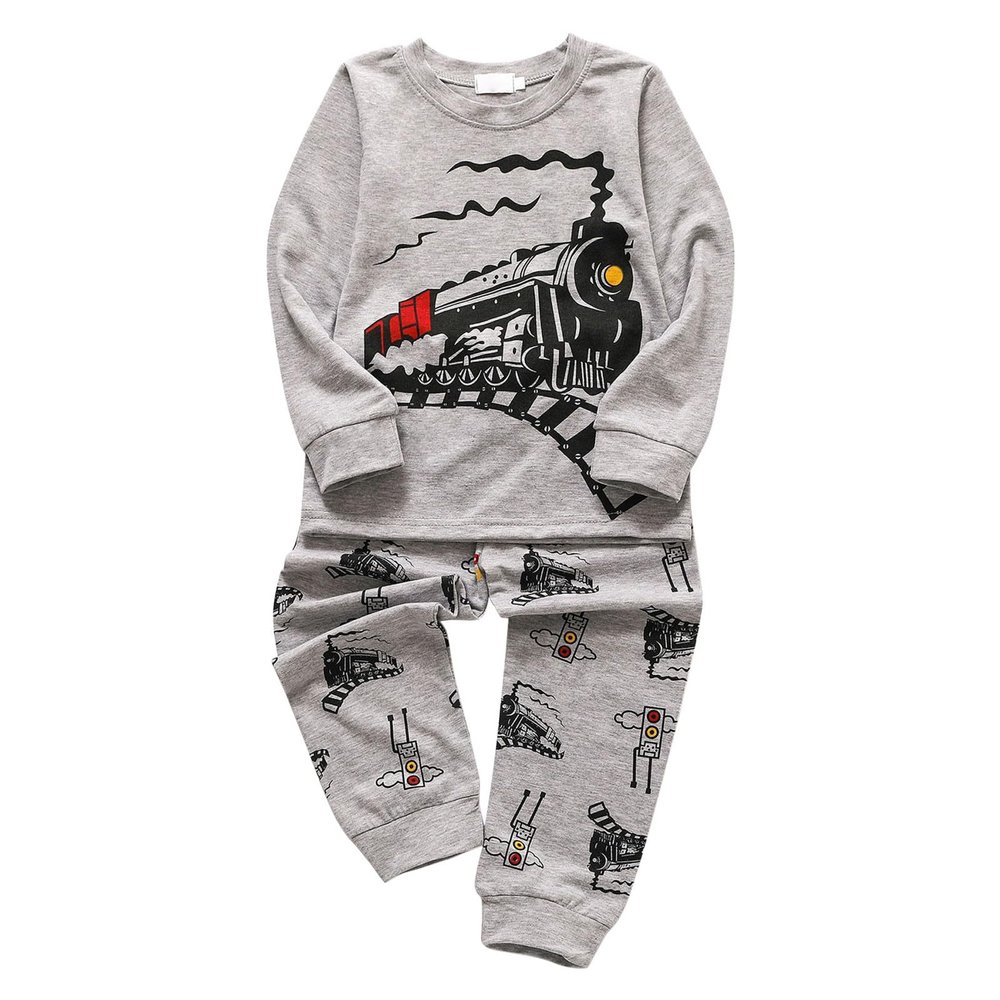 Baby Boy Clothes Fall 6 12 18 24 Months Train Long Sleeve Pullover Tops & Pant Sets Toddler Winter (Grey, 3-4 Years)