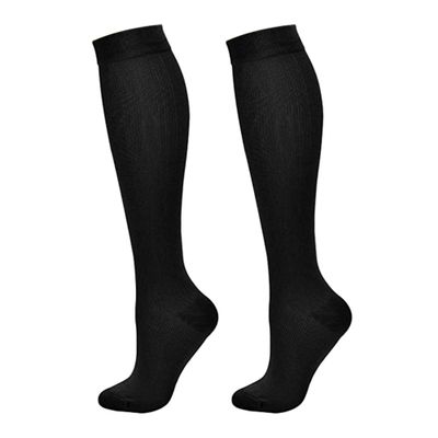 Jueshanzj Long compression socks non-slip calf socks sports soccer socks compression Black 2 pairs L