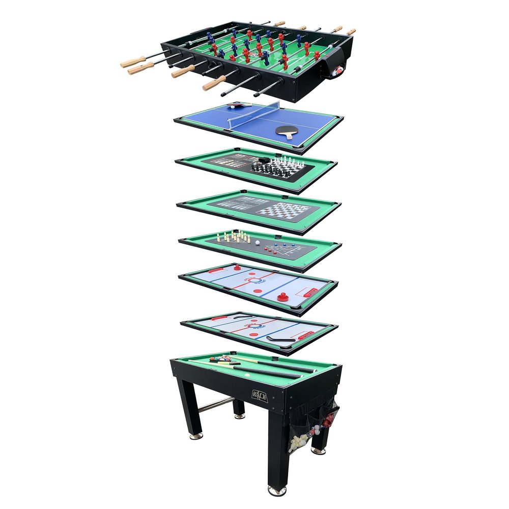 KICK Decagon 55" 10-in-1 Multi-Game Table (Black)  Full-Size Indoor Foosball, Billiards, Air Hockey, Table Tennis, Chess, Bowling & Shuffleboard Combo  Foosball Multi Game Table