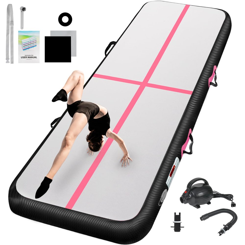 16FT Inflatable Air Gymnastics Mat Gymnastics Track Training Mats Yoga Floor Cheerleading Landing Taekwondo Training Kungfu Exercise Mats with Electric Air Pump for Home Gymnasium Beach Park and Water