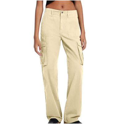 XUNRYAN Cargo Pants Womens Lightweight Quick Dry Hiking Pants Low Waist Utility Fitness Joggers Pockets Gym Fashion Clothes Khaki