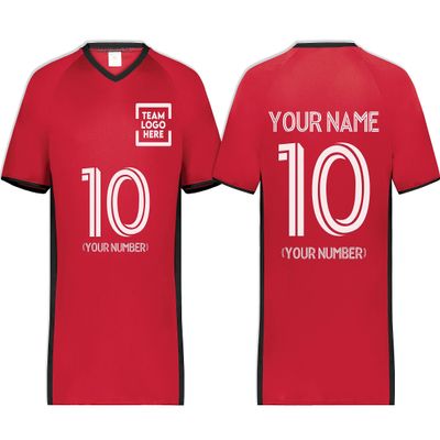 Custom Soccer Jersey with Name Number Team Logo Personalized Soccer V-Neck Shirt for Adult 3X-Large Scarlet