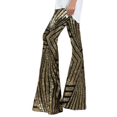 GOKKILRW Womens Sequin Pants High Waisted Sparkle Bell Bottoms Trousers Glitter Wide Leg Palazzo Lounge Flared Pants Disco Dance Party Sparkle Sequin Bling Glitter Trousers Streetwear Gold