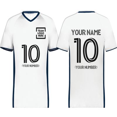 Custom Soccer Jersey with Name Number Team Logo Personalized Soccer V-Neck Shirt for Adult 3X-Large White/Navy