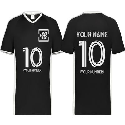 Custom Soccer Jersey with Name Number Team Logo Personalized Soccer V-Neck Shirt for Adult 3X-Large Black/White