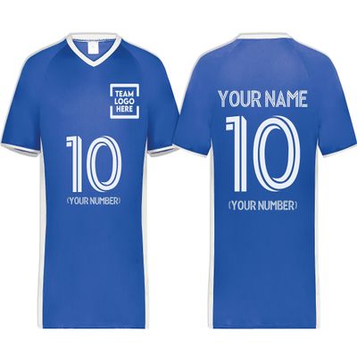 Custom Soccer Jersey with Name Number Team Logo Personalized Soccer V-Neck Shirt for Adult 3X-Large Royal/White