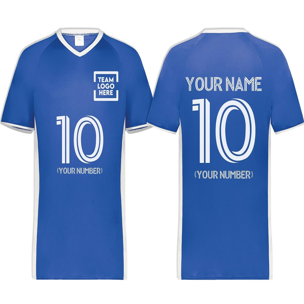 Custom Soccer Jersey with Name Number Team Logo Personalized Soccer V-Neck Shirt for Adult 3X-Large Royal/White