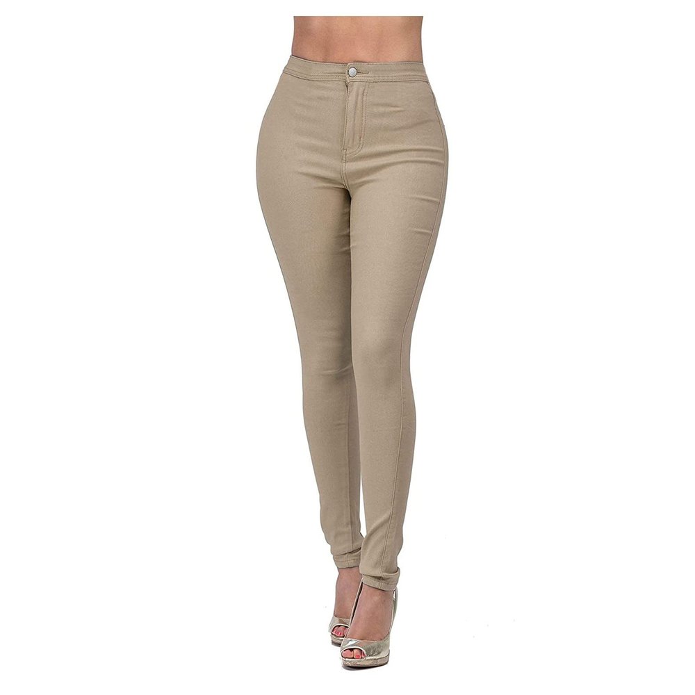 GOKKILRW Womens High Waist Stretch Cotton Jeggings with Pockets Pull-On Skinny Moto Biker Leggings Stretchy Slim Fit Skinny Jeans Pencil Denim Pants Tights Coffee