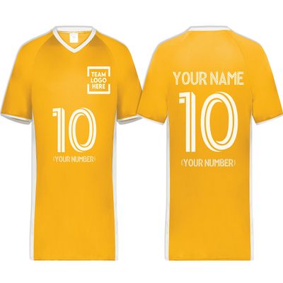 Custom Soccer Jersey with Name Number Team Logo Personalized Soccer V-Neck Shirt for Adult Large Gold
