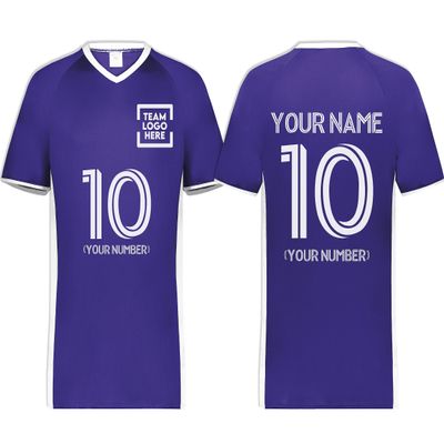 Custom Soccer Jersey with Name Number Team Logo Personalized Soccer V-Neck Shirt for Adult X-Large Purple
