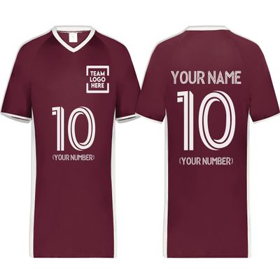 Custom Soccer Jersey with Name Number Team Logo Personalized Soccer V-Neck Shirt for Adult Large Maroon