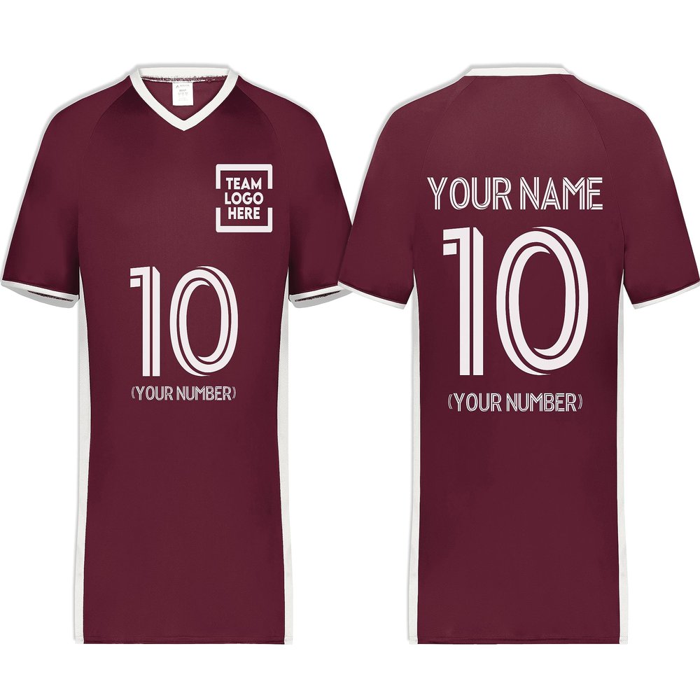 Custom Soccer Jersey with Name Number Team Logo Personalized Soccer V-Neck Shirt for Adult Large Maroon