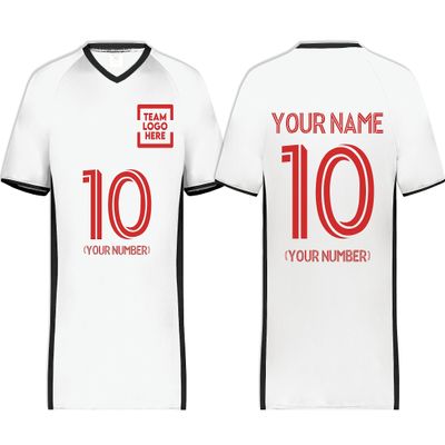 Custom Soccer Jersey with Name Number Team Logo Personalized Soccer V-Neck Shirt for Adult 3X-Large White/Black