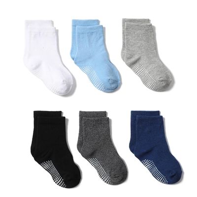 Baby Socks Cotton Toddler Socks Grips Non Slip Bottom Kids Socks Boys Girls Low Cut for Infants (1-3T, Boys)
