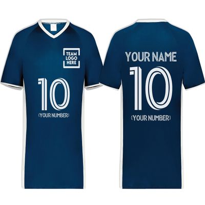 Custom Soccer Jersey with Name Number Team Logo Personalized Soccer V-Neck Shirt for Adult Medium Navy