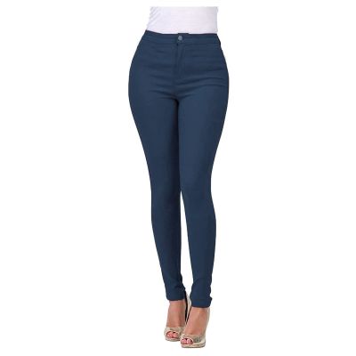 GOKKILRW Womens High Waist Stretch Cotton Jeggings with Pockets Pull-On Skinny Moto Biker Leggings Stretchy Slim Fit Skinny Jeans Pencil Denim Pants Tights Blue