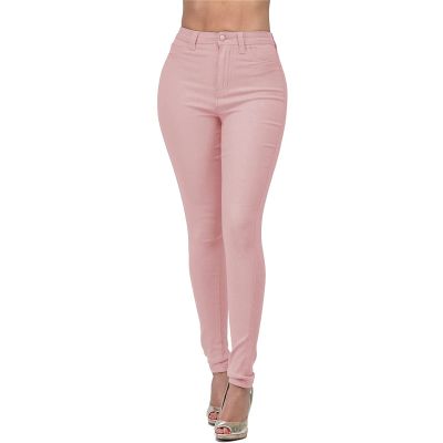 GOKKILRW Womens High Waist Stretch Cotton Jeggings with Pockets Pull-On Skinny Moto Biker Leggings Stretchy Slim Fit Skinny Jeans Pencil Denim Pants Tights Pink
