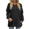 Womens Winter Fall Tops Long Sleeve V-Neck Sweatshirts Lightweight Pullover Solid Casual Shirt 2023 Fashion Clothes Black view 1
