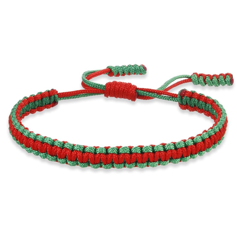 COLORFUL BLING Tibetan Buddhist Bracelets for Women Men Handmade Braided Rope String Lucky Protection Wristbands Prayer Family Couple Jewelry-red green