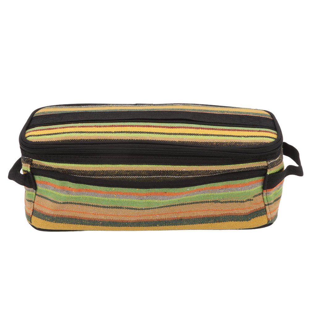 Camp Kitchen Organizer,Travel Toiletry Bottle, Camping Cookware Holder, Tableware Storage Bag, Ethnic Style Canvas Multipurpose Green Stripe Designed Tableware Storage Bag for Outdoor Travel Camping