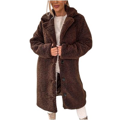 Akivide Women Winter Faux Fur Button Coat Warm Loose Teddy Fuzzy Fleece Sherpa Long Sleeve Lapel Jacket Clothes with Pocket