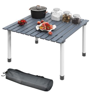Giantex 27" Square Roll-up Camping Table, Folding Picnic Table w/Carrying Bag, Natural Fir Wood Top, Portable Compact Folding Table for Outdoor Camping/Picnic/Hiking/Fishing/BBQ (Gray)