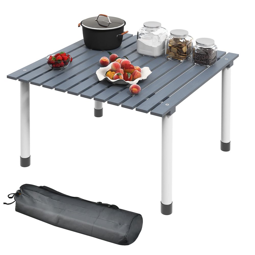 Giantex 27" Square Roll-up Camping Table, Folding Picnic Table w/Carrying Bag, Natural Fir Wood Top, Portable Compact Folding Table for Outdoor Camping/Picnic/Hiking/Fishing/BBQ (Gray)