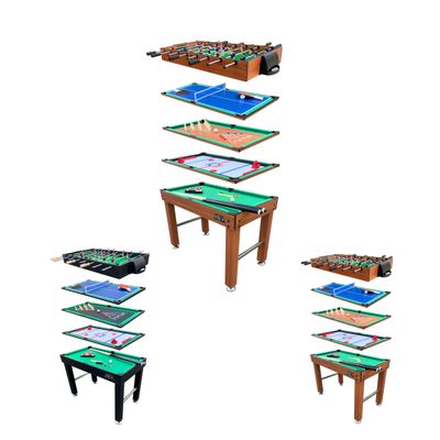 KICK Hexad 48" 6-in-1 Multi Game Table (Brown)  Foosball, Pool, Glide Hockey, Table Tennis, Mini-Shuffleboard & Mini-Bowling  Include 2 Foosball, 2 Hockey Puck, 16 Billiard Balls