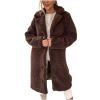 Akivide Women Winter Faux Fur Button Coat Warm Loose Teddy Fuzzy Fleece Sherpa Long Sleeve Lapel Jacket Clothes with Pocket view 1