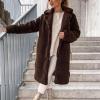 Akivide Women Winter Faux Fur Button Coat Warm Loose Teddy Fuzzy Fleece Sherpa Long Sleeve Lapel Jacket Clothes with Pocket view 3