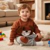 DOMOABEI 12 Months Baby Boy Outfit Fall Winter Toddler Boy Clothes Long Sleeve Cute Cartoon Sweatsweatshirts Pocket Pant Set Fall Winter Outfits Set Puppy Brown and Grey 12-18 Months view 2