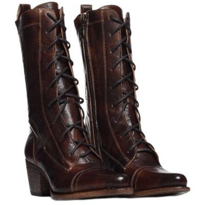 Dsisskai Victorian Boots for Women 2023 Vintage Leather Kitten Heel Witch Costume Renaissance Pirate Boots Retro Lace Up Zipper Women Mid-Calf Boots (Brown, 6.5) Botas para Mujer Elegantes con Tacon