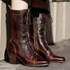 Dsisskai Victorian Boots for Women 2023 Vintage Leather Kitten Heel Witch Costume Renaissance Pirate Boots Retro Lace Up Zipper Women Mid-Calf Boots (Brown, 6.5) Botas para Mujer Elegantes con Tacon view 2