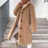 Akivide Women Winter Faux Fur Button Coat Warm Loose Teddy Fuzzy Fleece Sherpa Long Sleeve Lapel Jacket Clothes with Pocket view 2
