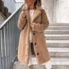 Akivide Women Winter Faux Fur Button Coat Warm Loose Teddy Fuzzy Fleece Sherpa Long Sleeve Lapel Jacket Clothes with Pocket view 3