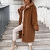 Akivide Women Winter Faux Fur Button Coat Warm Loose Teddy Fuzzy Fleece Sherpa Long Sleeve Lapel Jacket Clothes with Pocket view 3