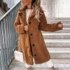 Akivide Women Winter Faux Fur Button Coat Warm Loose Teddy Fuzzy Fleece Sherpa Long Sleeve Lapel Jacket Clothes with Pocket view 4