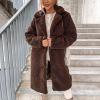 Akivide Women Winter Faux Fur Button Coat Warm Loose Teddy Fuzzy Fleece Sherpa Long Sleeve Lapel Jacket Clothes with Pocket view 4