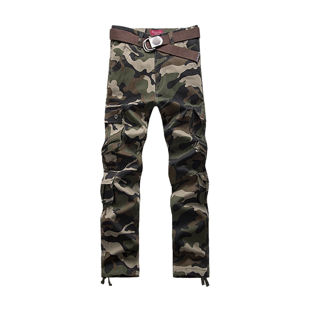 JEKE-DG Men's Casual Cargo Pants Straight Type Military Army Camo Trousers Combat Outdoor Work Pant with 8 Pockets (28,Military Green Camouflage)