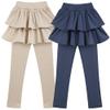GUOGUOWU Girls School Uniform Pants Leggings with Skirts Stretch Warm Jegging 4-12 Years Navy Blue Khaki 2-Pack 7-8 Years view 2
